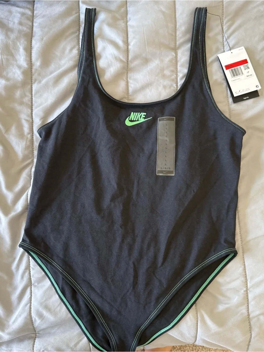 Nike Black Tee with Neon Green Embroidered Swoosh